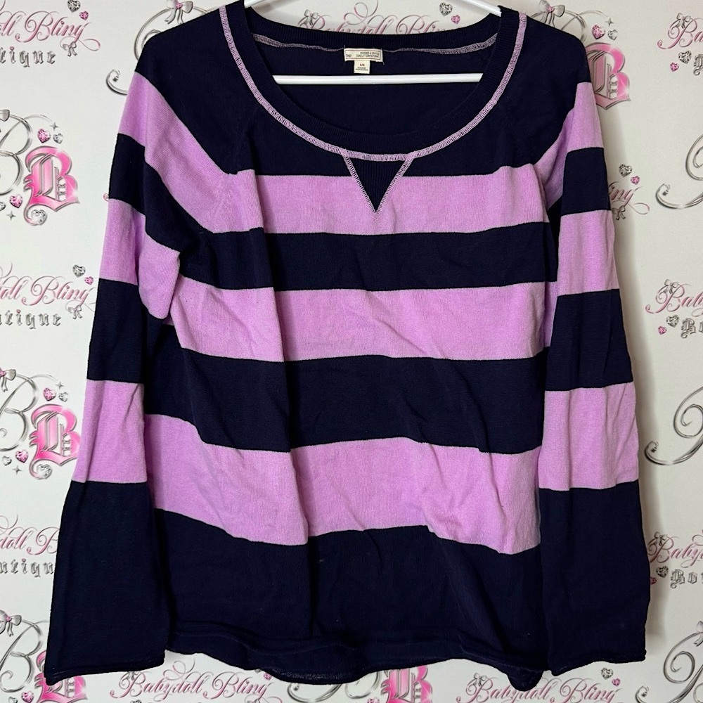 GAP sweater pull over long sleeve striped stripes Navy Blue Knit Sweater comfy